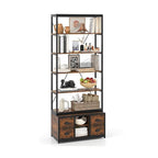 8-tier Bookshelf with 4 Fabric Drawers  and Heavy-duty Metal Frame-Coffee-2