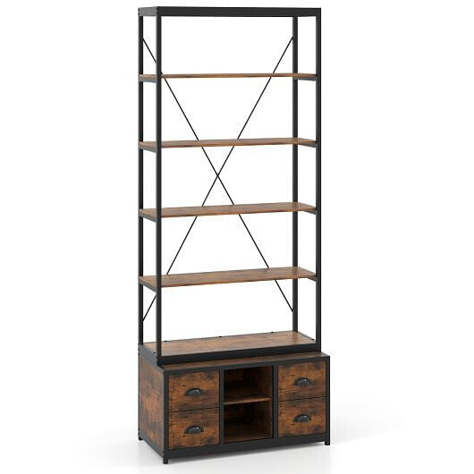 8-tier Bookshelf with 4 Fabric Drawers  and Heavy-duty Metal Frame-Coffee-4