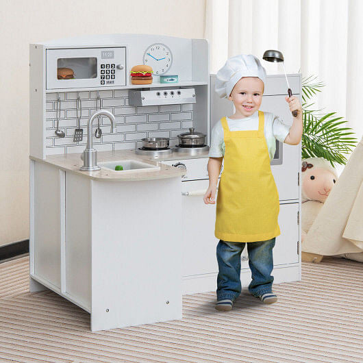 Kids Kitchen Playset Conor Kitchen Toy with Realistic Microwave and Oven Stove-White B593-TP10141