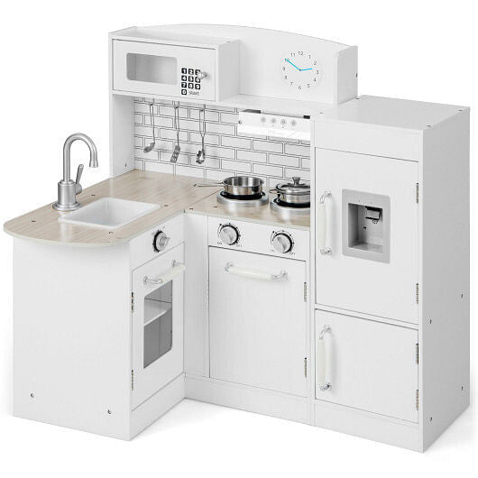 Kids Kitchen Playset Conor Kitchen Toy with Realistic Microwave and Oven Stove-White B593-TP10141
