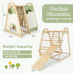 6-in-1 Wooden Kids Jungle Gym Playset with Slide Climbing Net-Natural