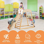 6-in-1 Jungle Gym Wooden Indoor Playground with Double-Sided Ramp and Monkey Bars-Multicolor