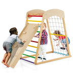6-in-1 Jungle Gym Wooden Indoor Playground with Double-Sided Ramp and Monkey Bars-Multicolor