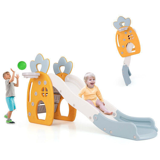 Foldable Slide with Basketball Hoop and Buffer Zone for Kids Aged 3+ Years Old