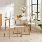 3-Piece Kitchen Dining Set with Round White Faux Marble-Top Table and 2 Chairs