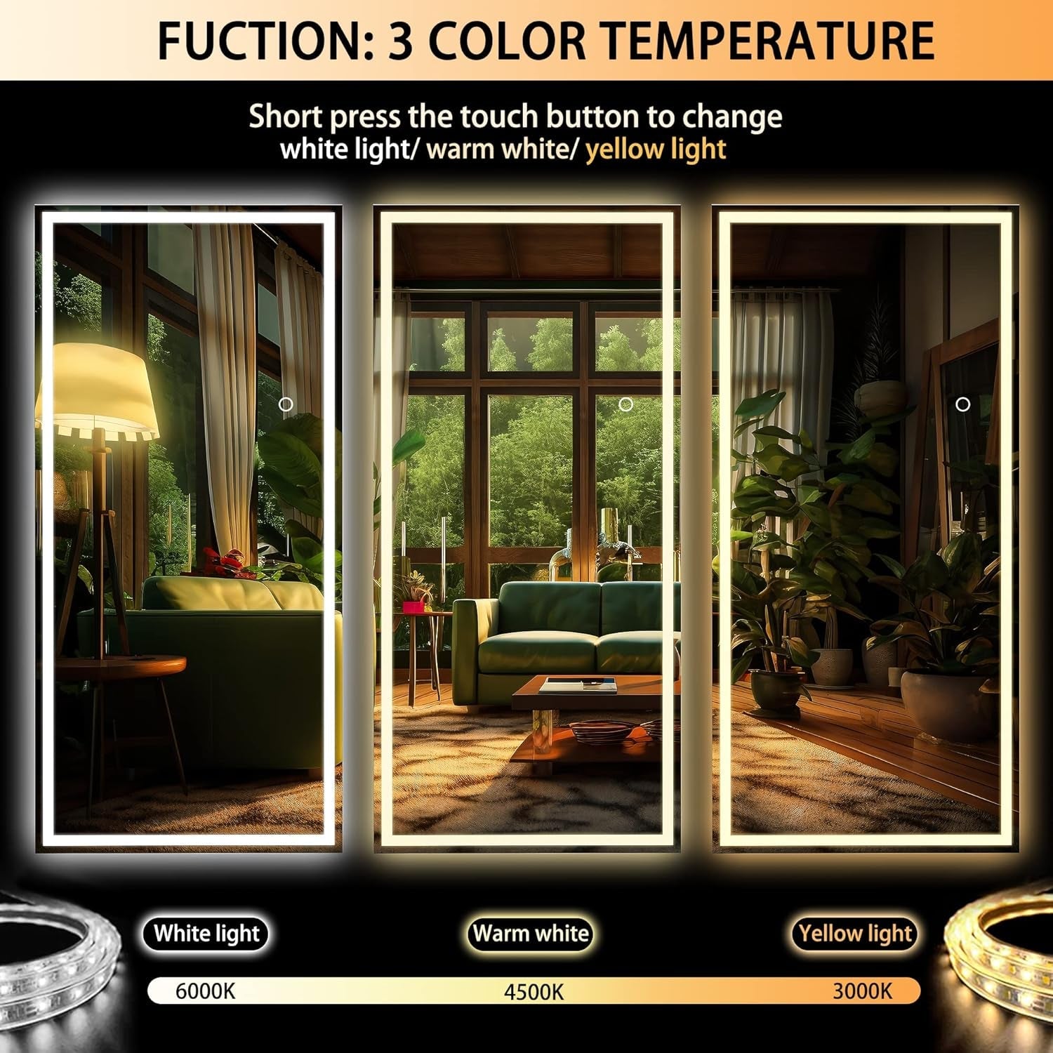 71-Inch Full-Length Floor Mirror LED-Illuminated Durable