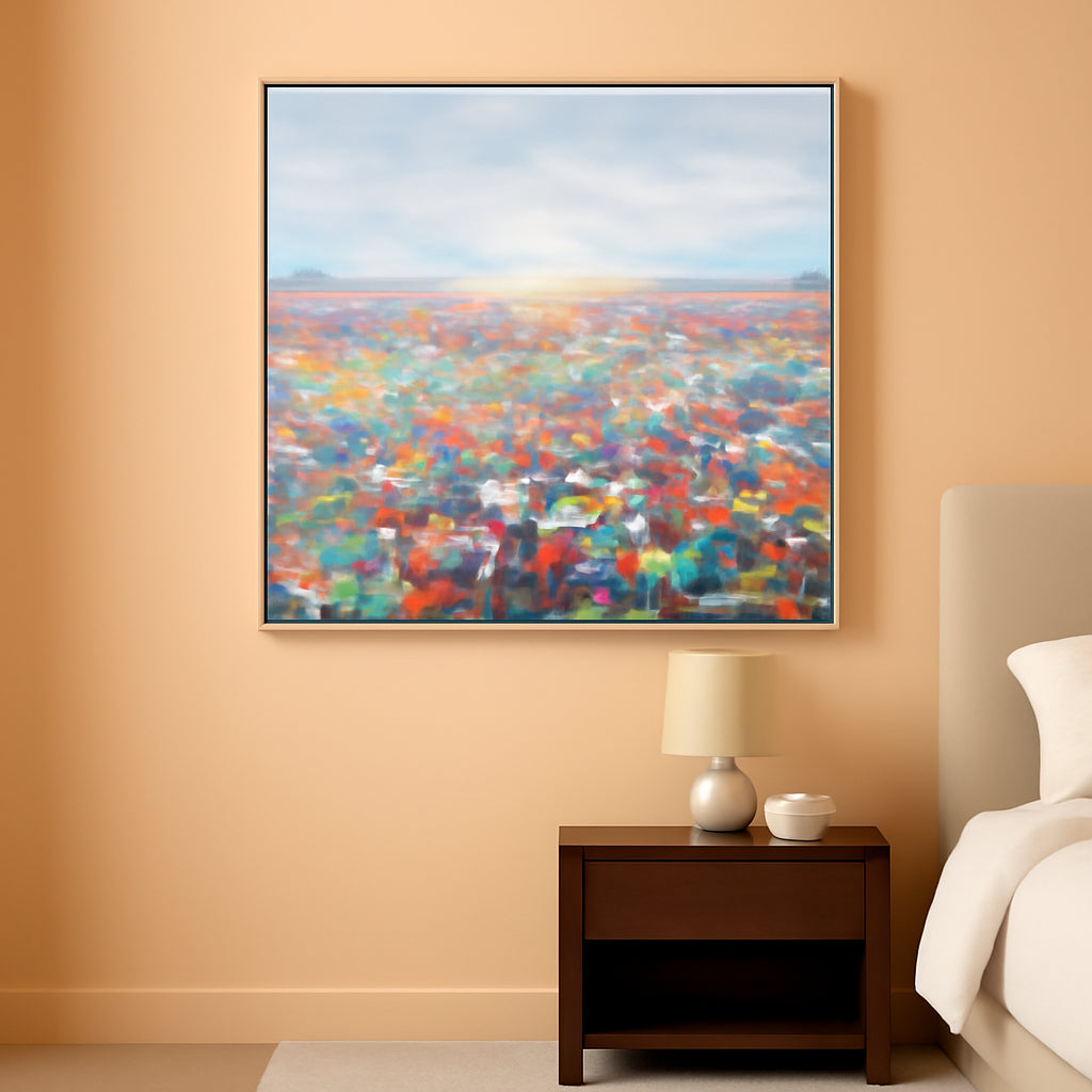 Framed Hand Painted Floral Wall Art Blue 48x48 Inches Canvas-0