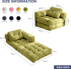 Green L Shaped Convertible Sofa Bed With Armrest And Pillow