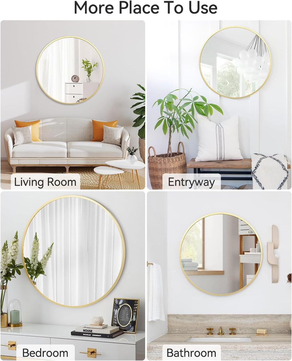 Gold Circle Wall Mirror 32 Inch Round Matte Metal Frame