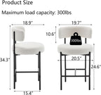 Boucle Bar Stools Set Of 3 24 Inch White Upholstered Counter Stools With Backs