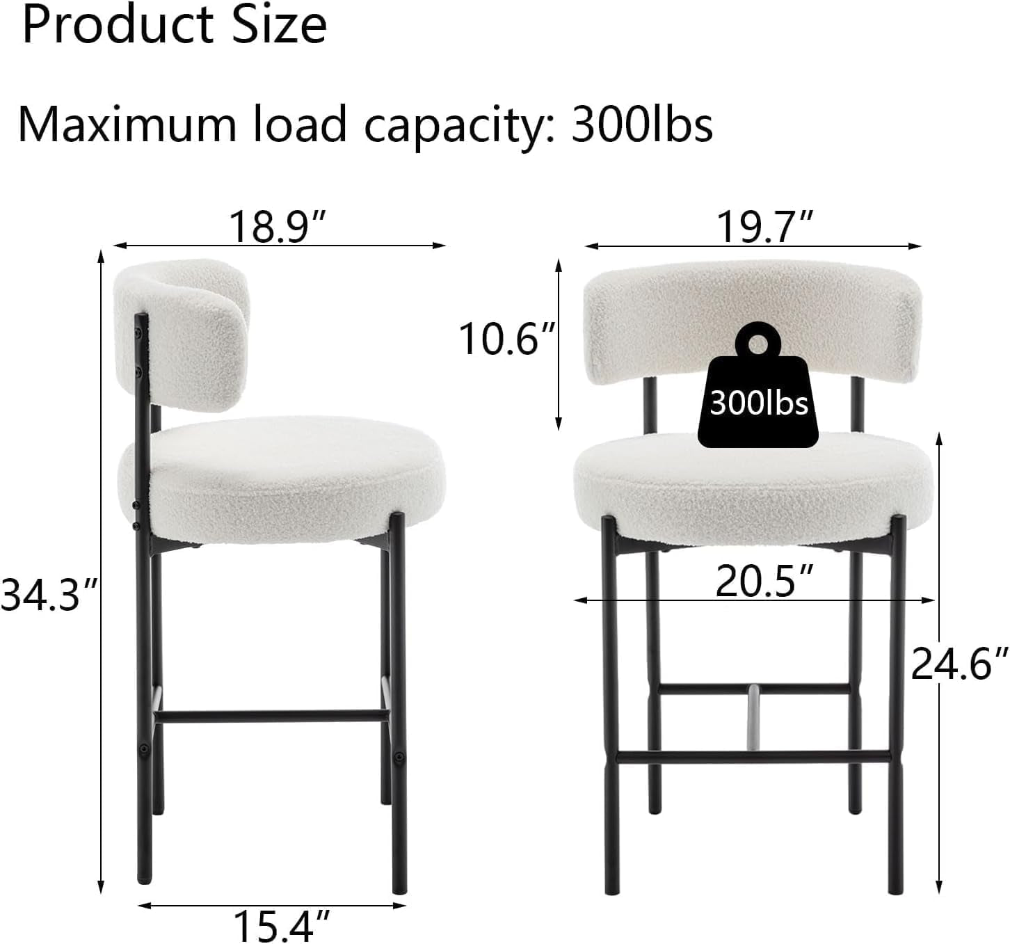 Boucle Bar Stools Set Of 3 24 Inch White Upholstered Counter Stools With Backs