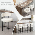 Boucle Bar Stools Set Of 3 24 Inch White Upholstered Counter Stools With Backs