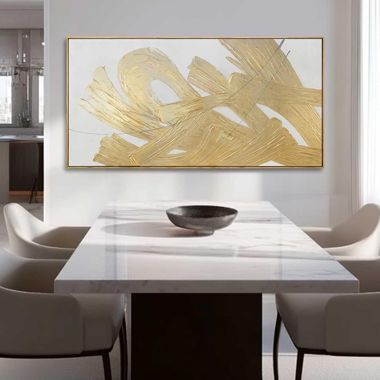 Elegant White Gold Abstract Wall Art 29x58 Inches Display-3
