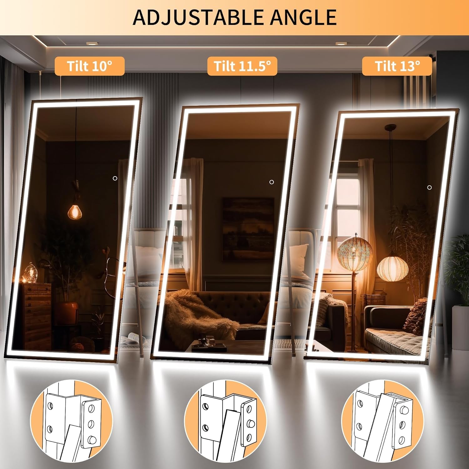 71-Inch Full-Length Floor Mirror LED-Illuminated Durable