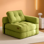 Green L Shaped Convertible Sofa Bed With Armrest And Pillow