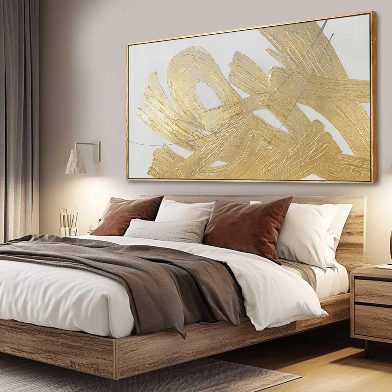 Elegant White Gold Abstract Wall Art 29x58 Inches Display-2