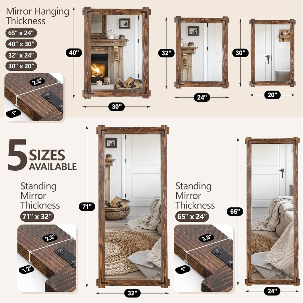 71x32 Inch Precision Full Length Mirror Walnut Finish