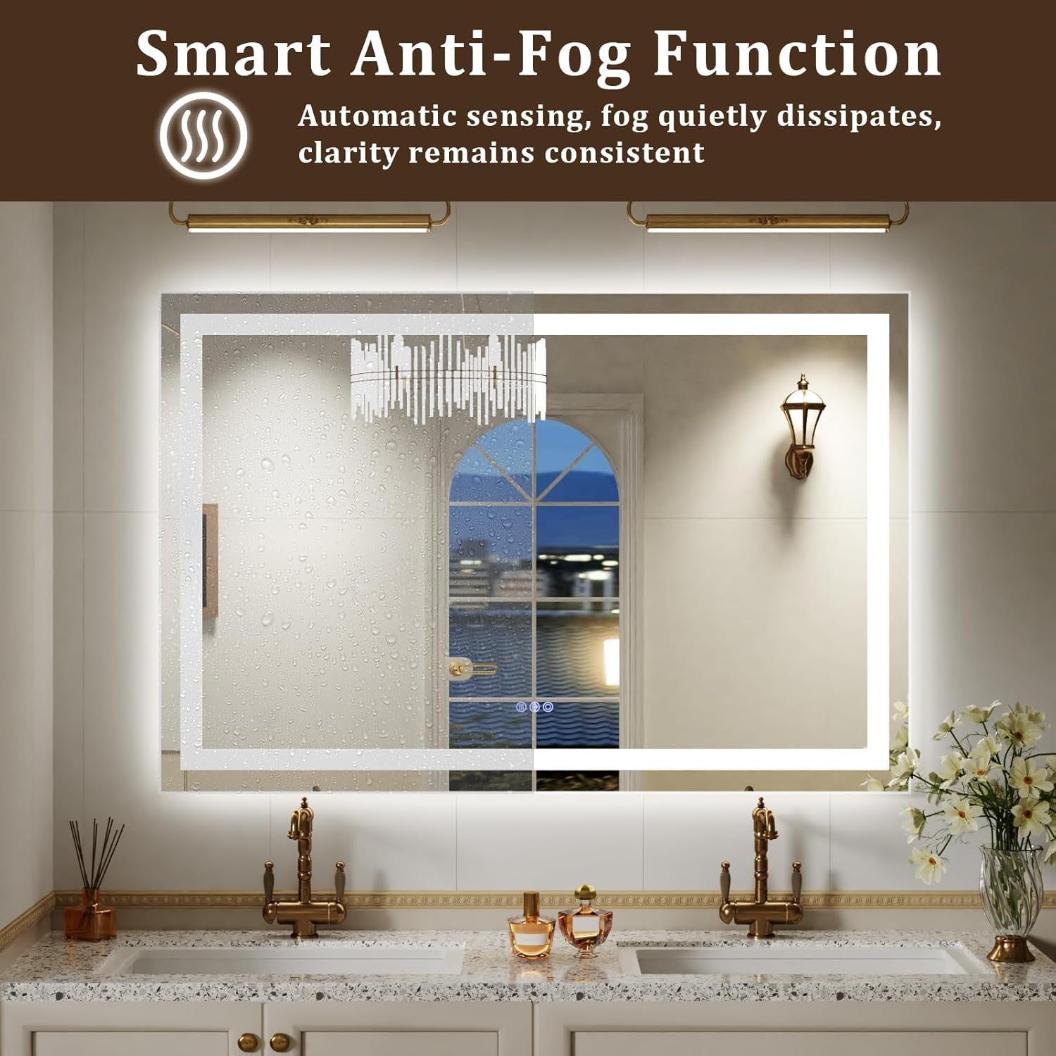 LED Wall Mounted Mirror 40x30 Antifogging Dimmable
