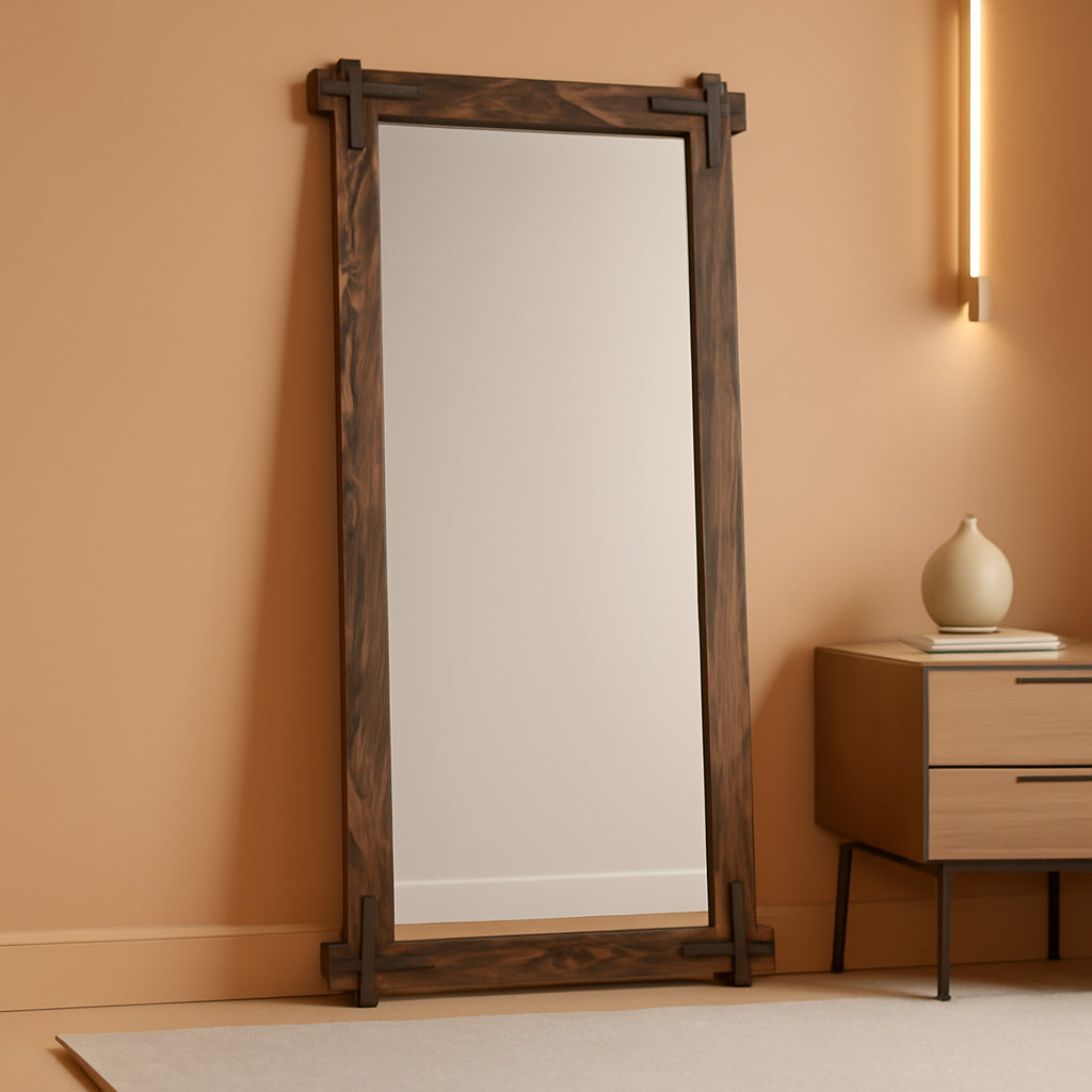 71x32 Inch Precision Full Length Mirror Walnut Finish