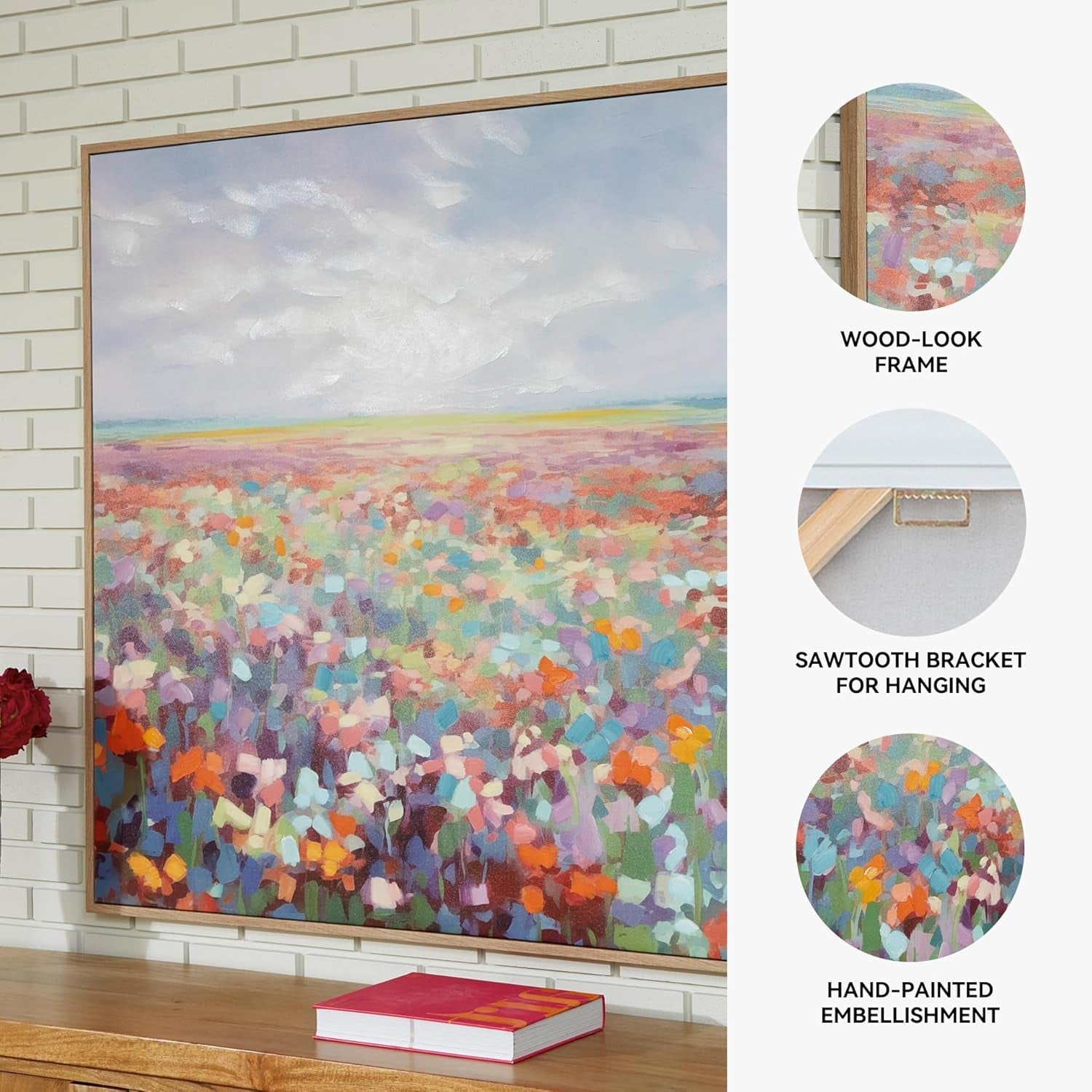 Framed Hand Painted Floral Wall Art Blue 48x48 Inches Canvas-2