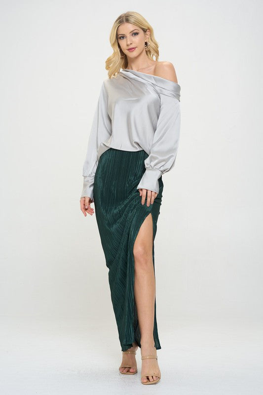 Plisse Maxi Skirt with Slit