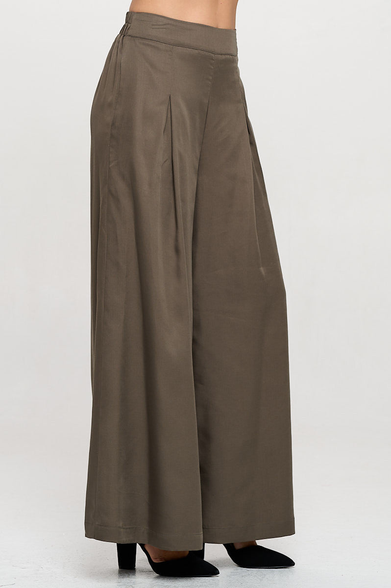 Tencel Solid Wide Leg Pants with Pockets