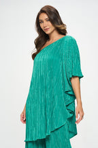 Plisse One Shoulder Draped Tunic Dress