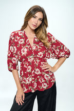 Floral Print V neck Kimono Top