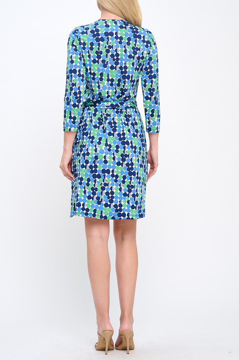 Polka Dot V neck Jersey Wrap Dress with Tie