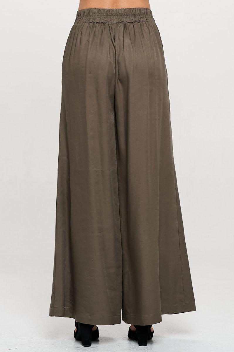 Tencel Solid Wide Leg Pants with Pockets