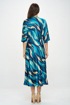 Satin Stretch Print Dress with Front Twist