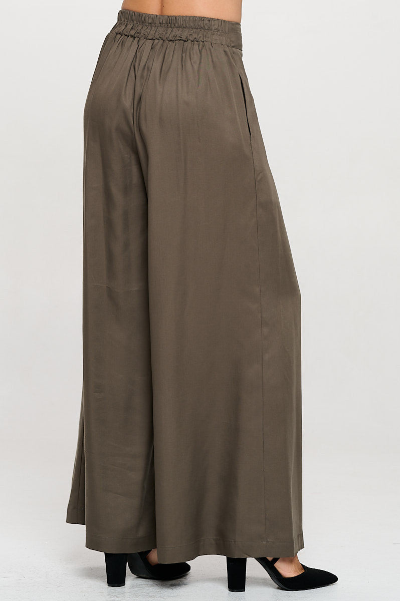 Tencel Solid Wide Leg Pants with Pockets