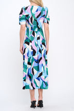 Abstract Print V neck Midi Dress