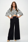 Satin Print Mid Sleeve Top with Front Twist