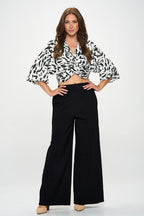 Satin Print Mid Sleeve Top with Front Twist