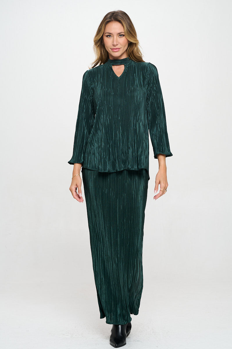 Plisse V neck Top with Open Back Detail and Tie