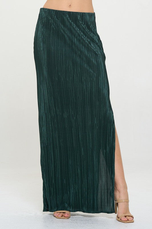 Plisse Maxi Skirt with Slit
