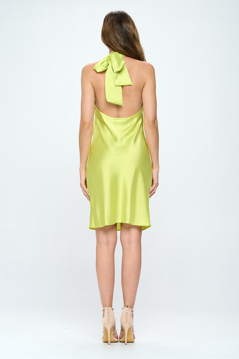 Satin Criss Cross Neck Dress with Open Back