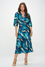 Satin Stretch Print Dress with Front Twist