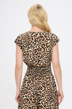 Animal Print V neck Crop Top w Smock Back Detail