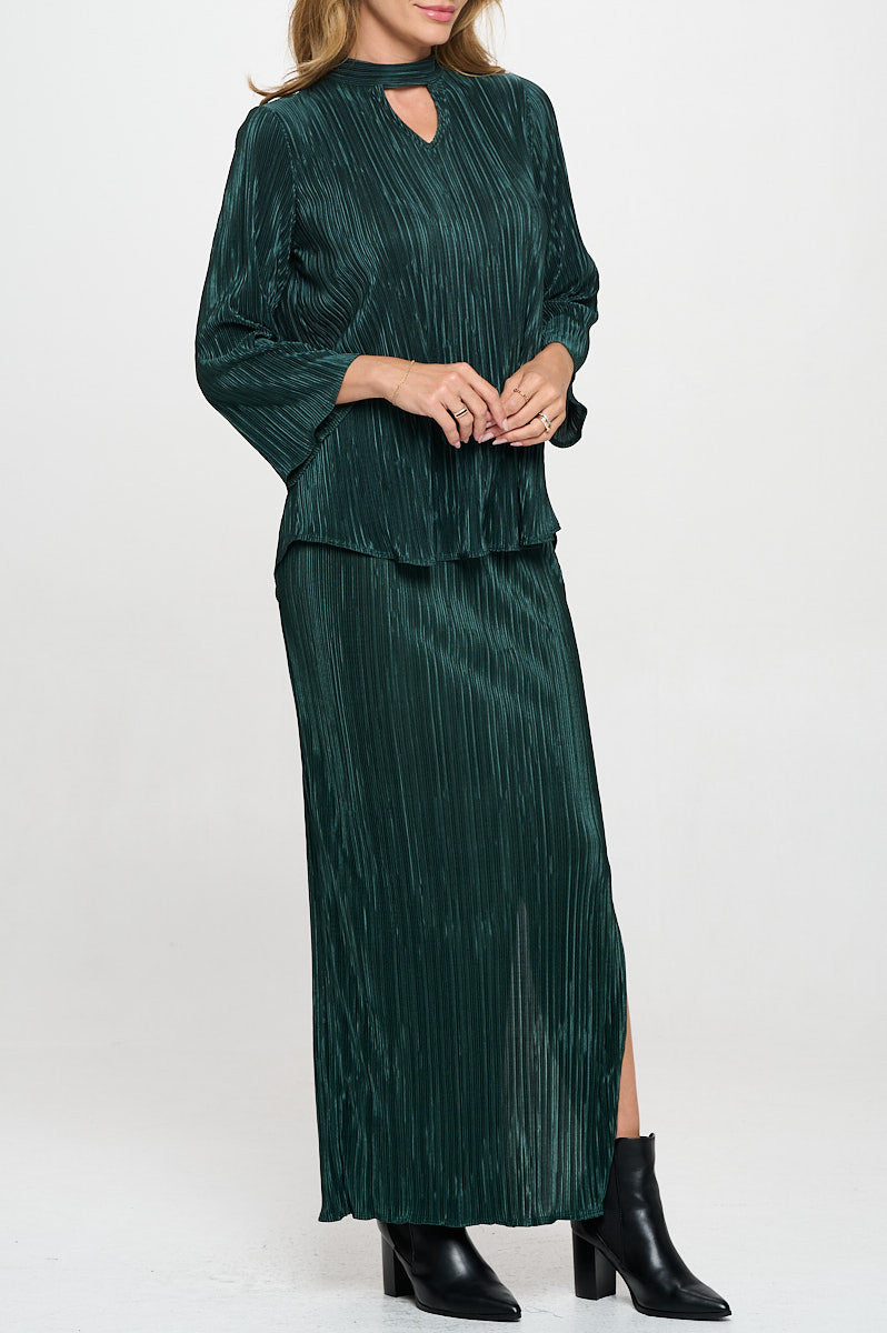 Plisse V neck Top with Open Back Detail and Tie