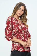 Floral Print V neck Kimono Top