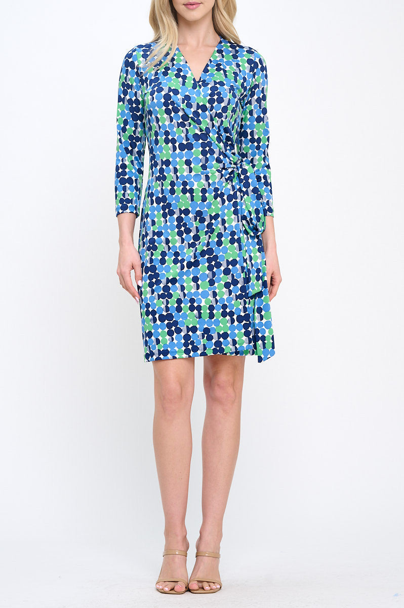 Polka Dot V neck Jersey Wrap Dress with Tie