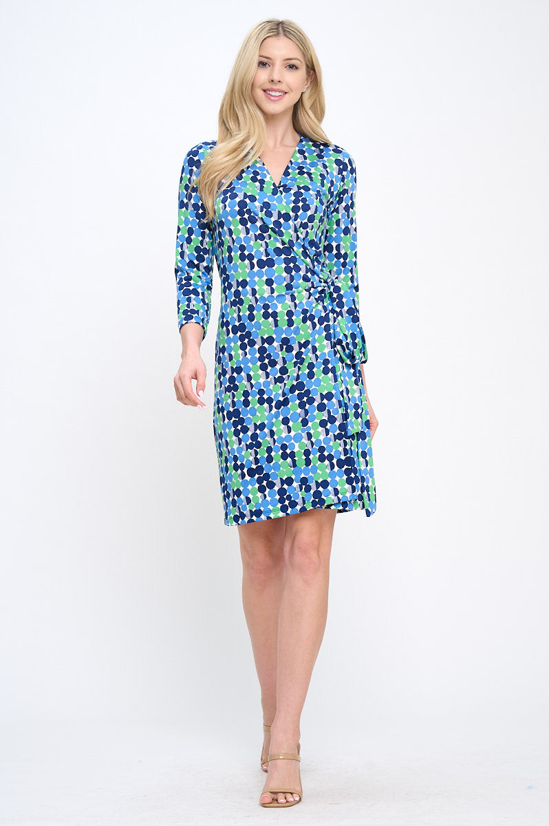 Polka Dot V neck Jersey Wrap Dress with Tie