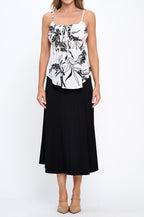 Leaf Print Spaghetti Strap Top with Smock Detail