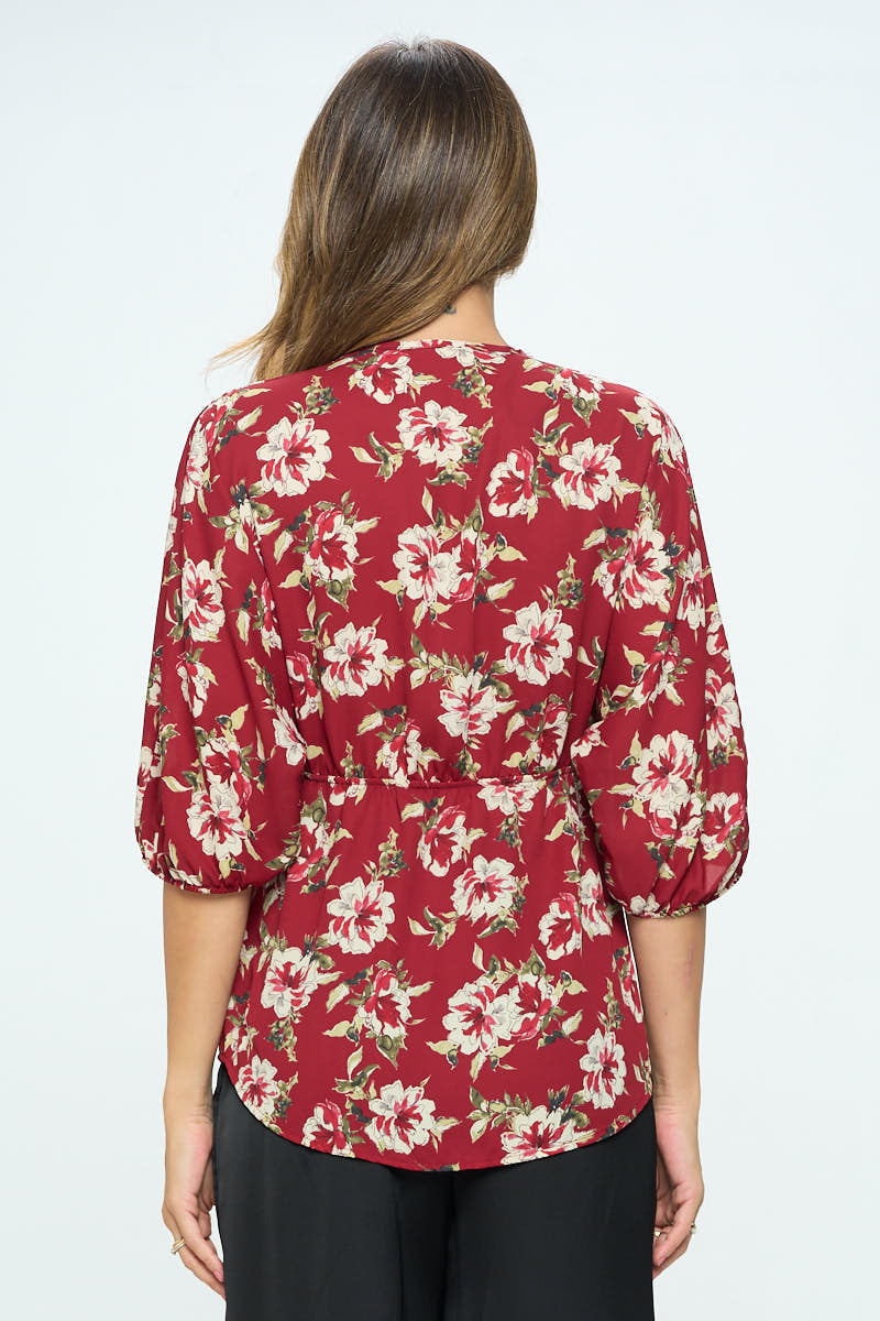 Floral Print V neck Kimono Top