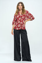 Floral Print V neck Kimono Top