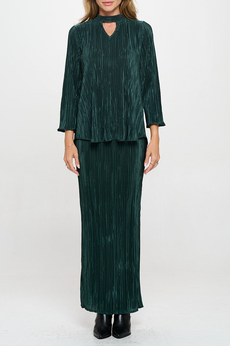 Plisse V neck Top with Open Back Detail and Tie