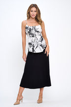 Leaf Print Spaghetti Strap Top with Smock Detail